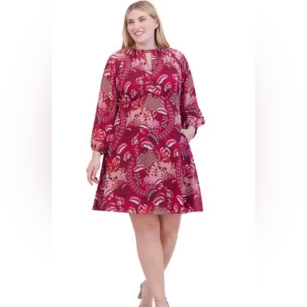 Jessica Howard Floral Boho Dress Long Sheer Sleeve  Size 18W  New with Tags